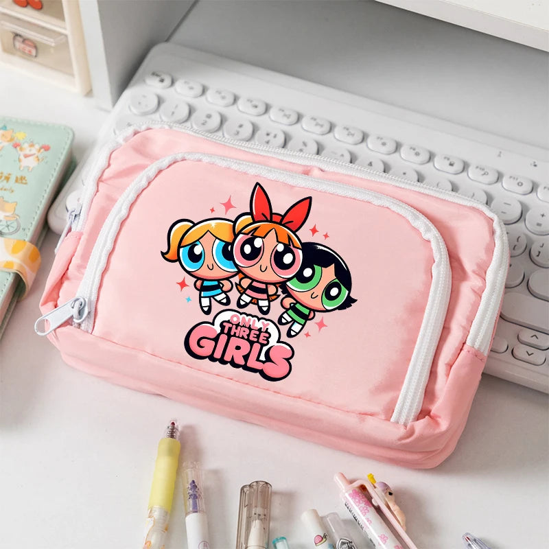 Estuche para lápices de las Chicas Superpoderosas, estuche para lápices con múltiples bolsillos, bolsa para lápices de gran capacidad para estudiantes, bolsa organizadora de papelería, regalo