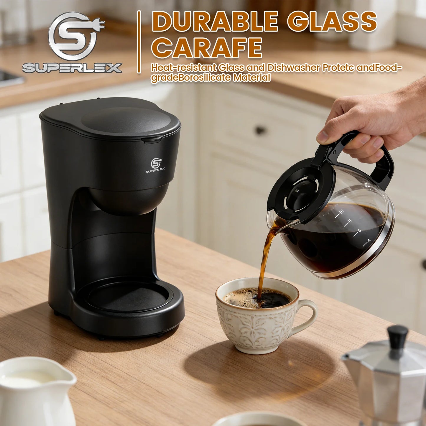 Cafetera Eléctrica de Goteo SUPERLEX de 1.25L, 600W, Estilo Americano, con Ventana de Nivel de Agua y Filtro Reutilizable