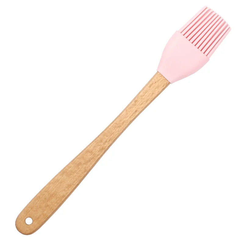 Juego de utensilios de cocina de silicona con mango de madera, 5 uds., raspador, cepillo, cuchara, herramientas para hornear para niños