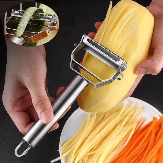 Pelador de verduras de cocina, cepillador de melón de acero inoxidable, pelador de doble cabezal, pelador de frutas y verduras multifunción para el hogar