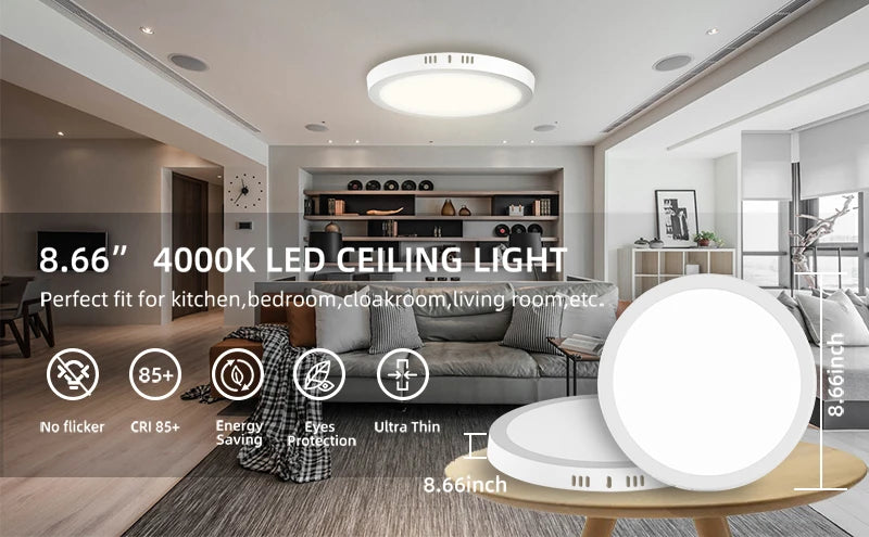 Lámpara de techo Led 110-265V Panel ultrafino luz Led para sala de estar dormitorio iluminación interior 20W 30W luces de techo redondas cuadradas