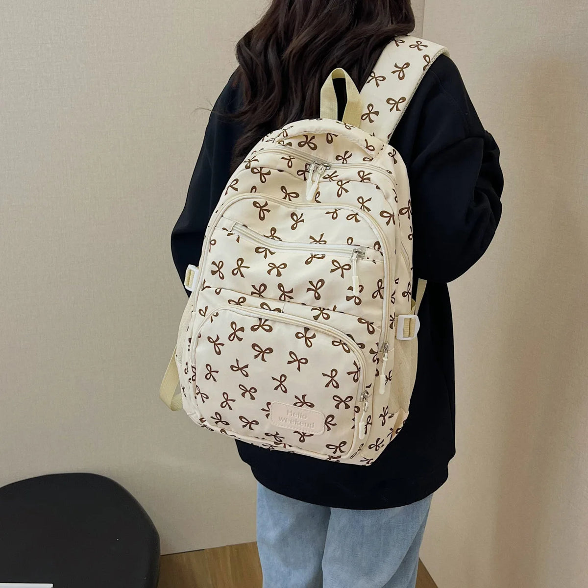 Juego de 3 Bolsas Escolares con Lazo, Mochila de Gran Capacidad, Mochila Casual de Viaje, Mochila Versátil, Bolsa Cruzada, Bolsas para Niñas