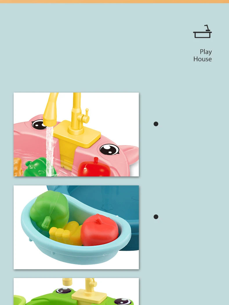 Fregadero de cocina para niños, juguetes de simulación, lavavajillas eléctrico, Mini cocina, comida, juego de casa de juego de imitación, juego de rol para niños, juguetes para niñas