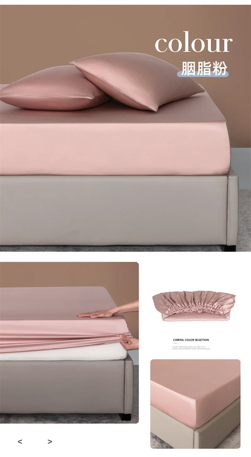 Sábana Ajustable de Bambú Orgánico, Color Sólido, Cubrecama Sedoso de Lujo con Banda Elástica, Tamaño Doble/Queen, Personalizable