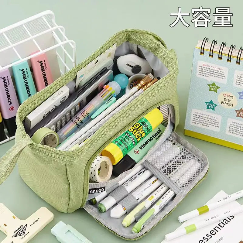 Estuche grande para lápices, bolsa para bolígrafos de gran capacidad, doble ventana, bolsas escolares para niños, material escolar, papelería, regalo