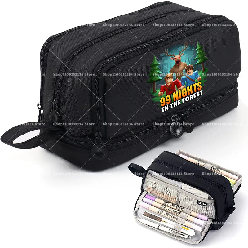 Estuches para lápices de 99 noches en los bosque, bolsas grandes para bolígrafos de dibujos animados, bolsa de lápices multicapa de Anime para niños y niñas, suministros de papelería escolar