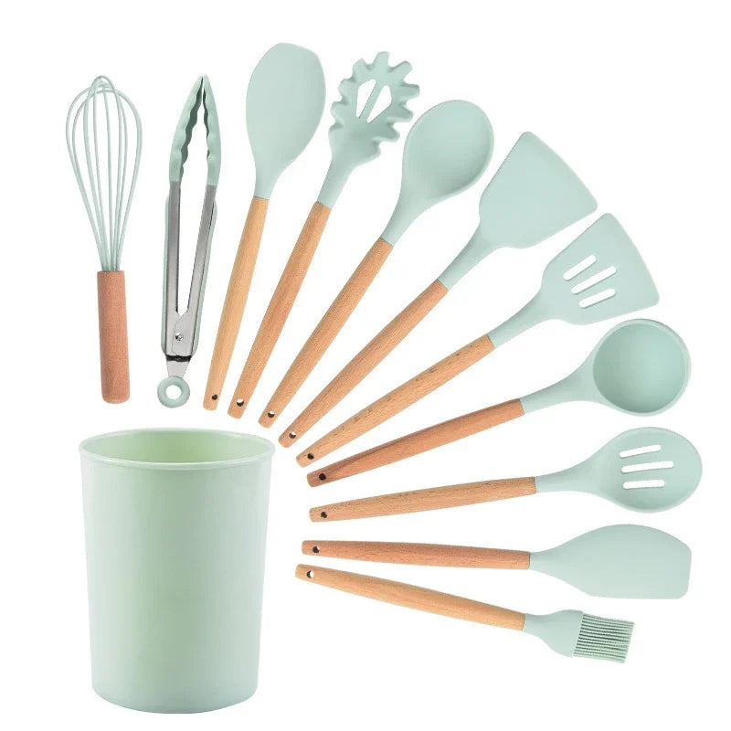 Kit de cocina de silicona de 12 piezas, utensilios de calidad alimentaria, juegos de cocina, espátula giratoria, cuchara medidora, utensilios de cocina prácticos, herramienta Kitchenwa