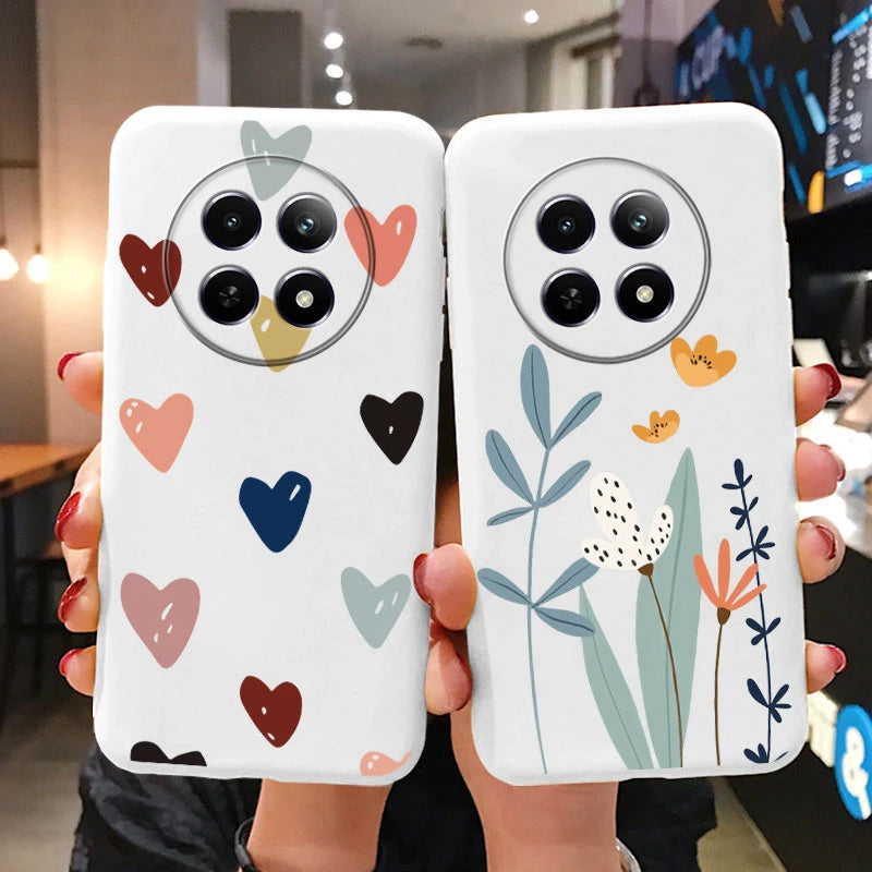 Funda para Realme 12 4G 12 + 13 + Plus 13 Pro + Plus 5G bonita funda trasera con forma de corazón y flor de silicona suave mate Fundas protectoras de dibujos animados