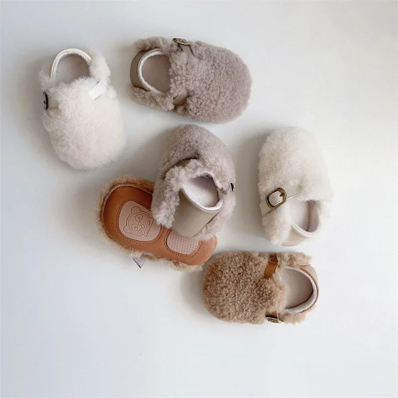 Otoño Invierno, zapatos para bebés, niños y niñas, zapatos gruesos de felpa para bebés, zapatos cómodos de suela blanda para niños pequeños, zapatos para caminar