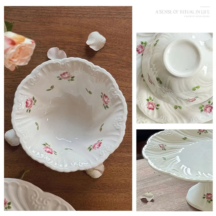 Juego de platos de cerámica, taza de café, platillo, hermoso vajilla, plato de postre de rosa Vintage, platos de cena, regalo, taza de té, suministros de cocina