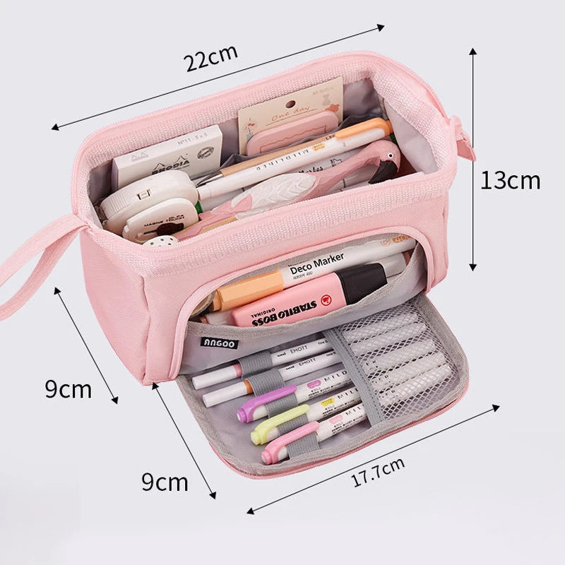 Estuche grande para lápices, bolsa para bolígrafos de gran capacidad, doble ventana, bolsas escolares para niños, material escolar, papelería, regalo