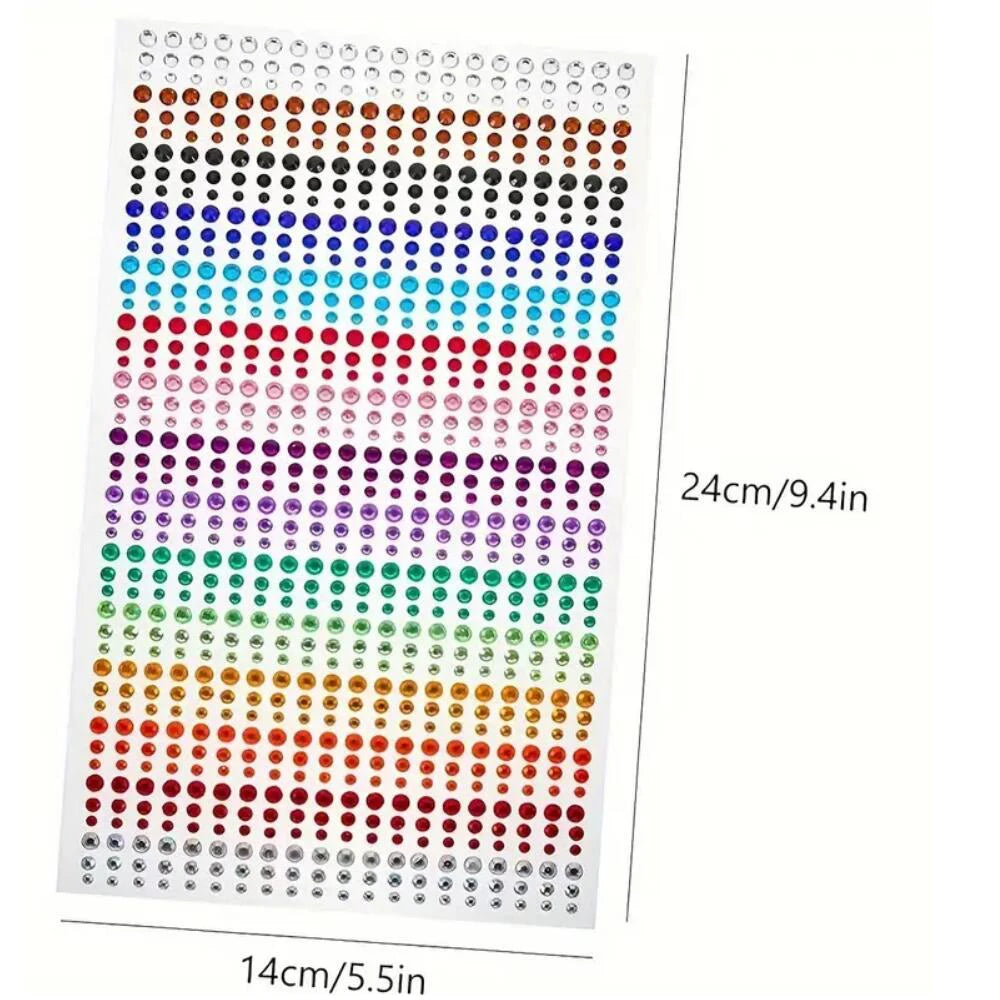 1 hoja 900 Uds. Pegatinas de gemas brillantes de cara de arcoíris, tatuaje Facial adhesivo, joyas de diamantes de imitación para ojos, mezcla de 3/4/5mm, maquillaje para fiesta de boda