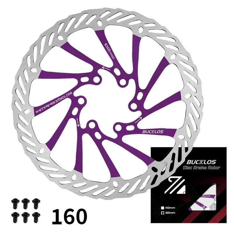 BUCKLOS-Rotor de freno de disco hidráulico ultraligero para bicicleta de montaña, disco de freno de bicicleta de carreras de carretera de montaña de 160/180/203mm con 6 pernos gratis