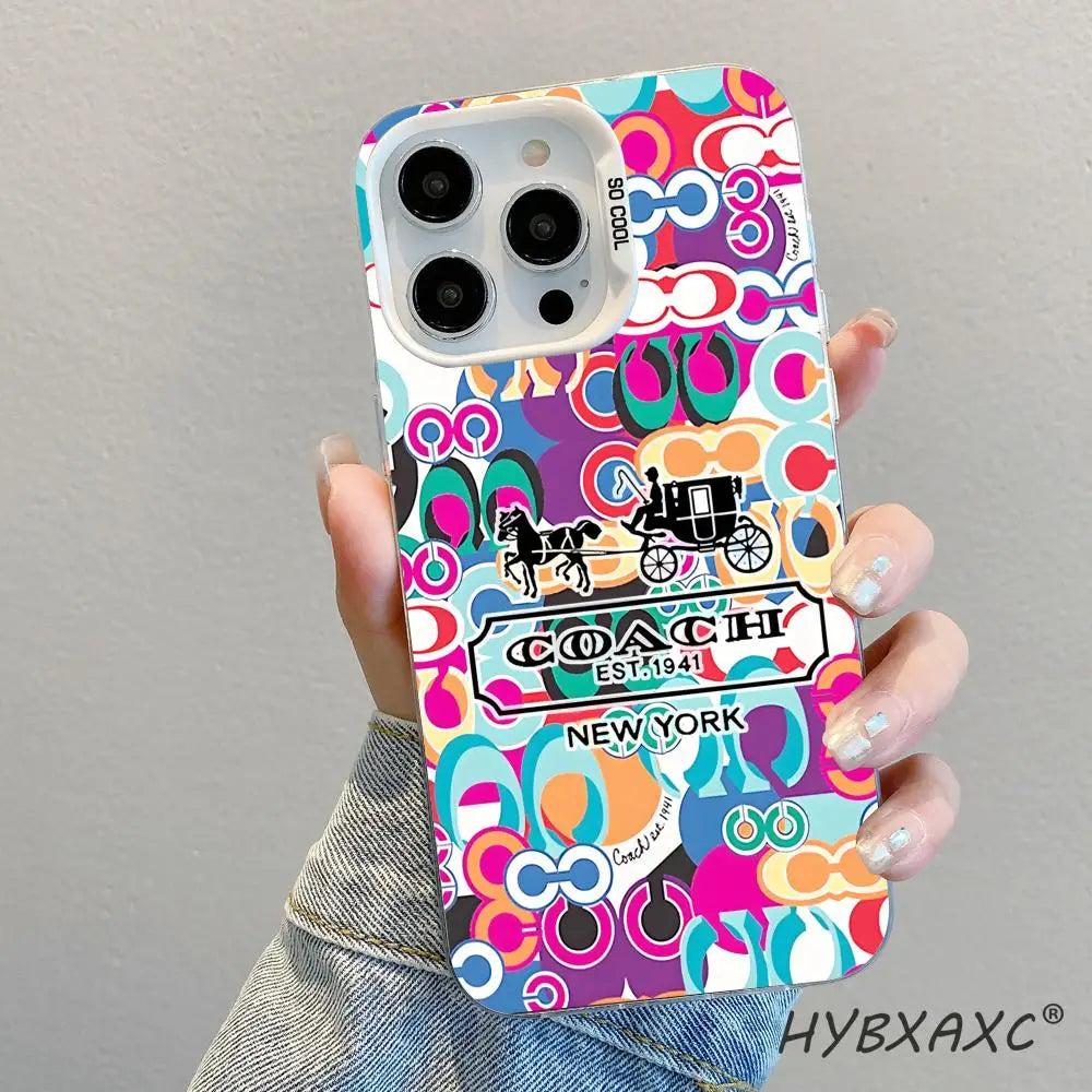 Funda C-Coach-s Cherries para iPhone 17 16 15 Pro MAX 14 13 12 16e 15Pro Plus, Carcasa Plateada 17Air, Fundas IMD