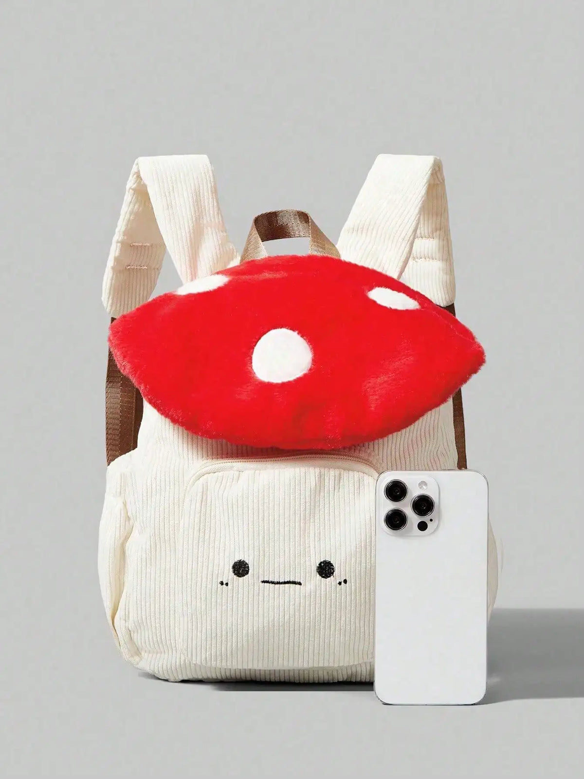 Mochila de Pana Linda y Moderna con Diseño de Hongos y Puntos Bordados, Diseño Color Block, Ideal para el Campus