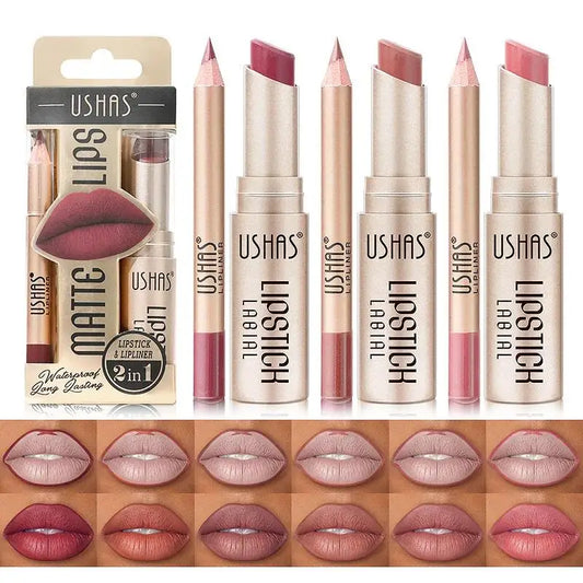 Juego de lápiz labial mate de 12 colores, lápiz labial rojo desnudo de larga duración con delineador de labios, Kit de maquillaje de labios para colorear fácil y no seco