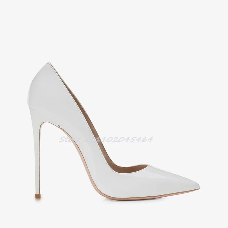Zapatos de tacón alto sexis con punta estrecha de charol para mujer, tacones de aguja de talla grande, zapatos de tacón coloridos poco profundos y elegantes, zapatos de fiesta de diseñador de lujo
