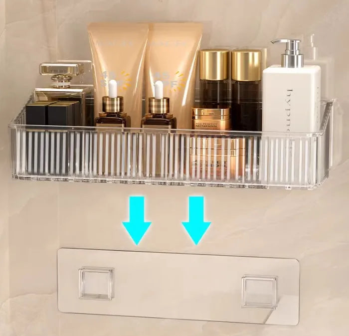 Estante de Almacenamiento de Lujo Ligero Sin Perforaciones para Baño, Soporte de Pared para Lavabo y Cosméticos