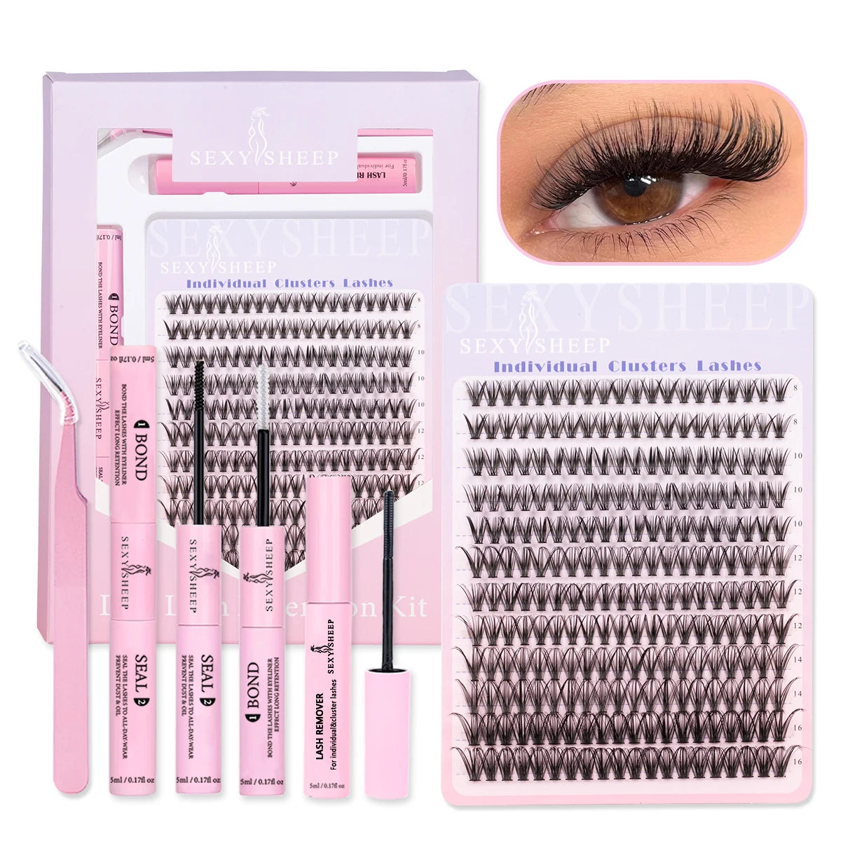 Kit de extensión de pestañas DIY, mezcla de 8-16mm de visón, pestañas individuales suaves, extensiones de pestañas naturales con maquillaje de unión y sellado