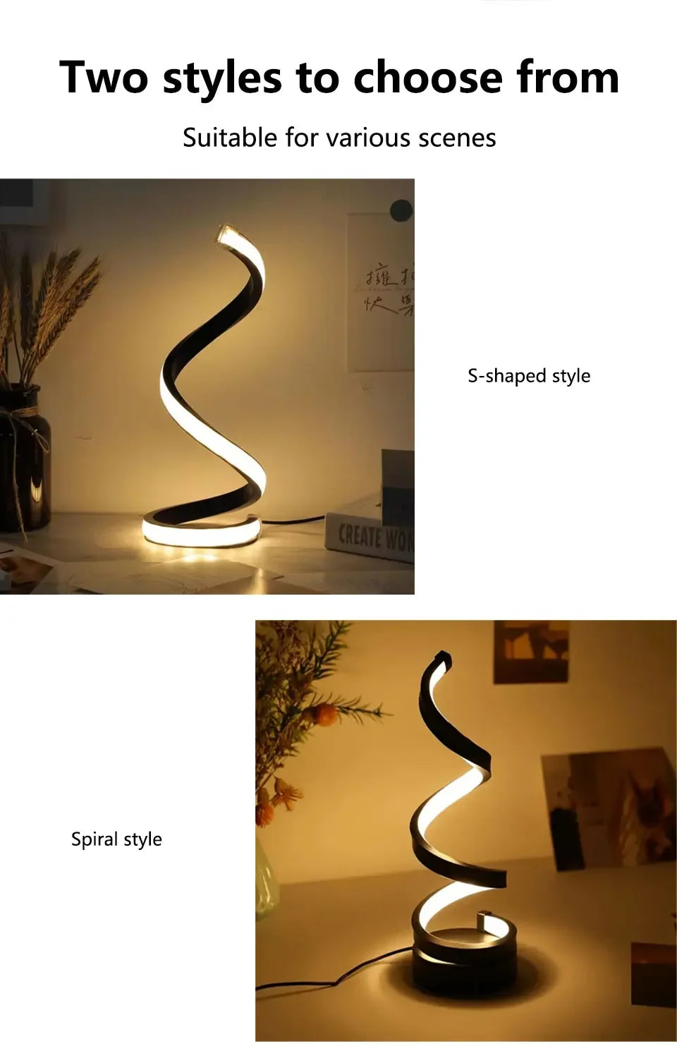Luz LED nocturna, lámpara de mesa en espiral, lámparas de noche modernas, lámpara de noche regulable, decoración para oficina, sala de estar y dormitorio, luces nocturnas