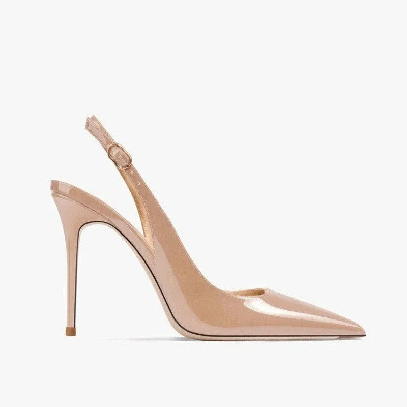 Sandalias sexis de tacón alto con puntas puntiagudas y elegantes zapatos de mujer de fiesta de moda con tiras de charol de verano 2025