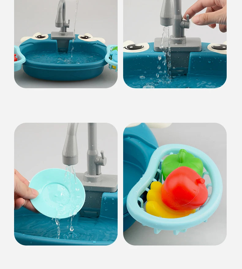 Fregadero de cocina para niños, juguetes de simulación, lavavajillas eléctrico, Mini cocina, comida, juego de casa de juego de imitación, juego de rol para niños, juguetes para niñas