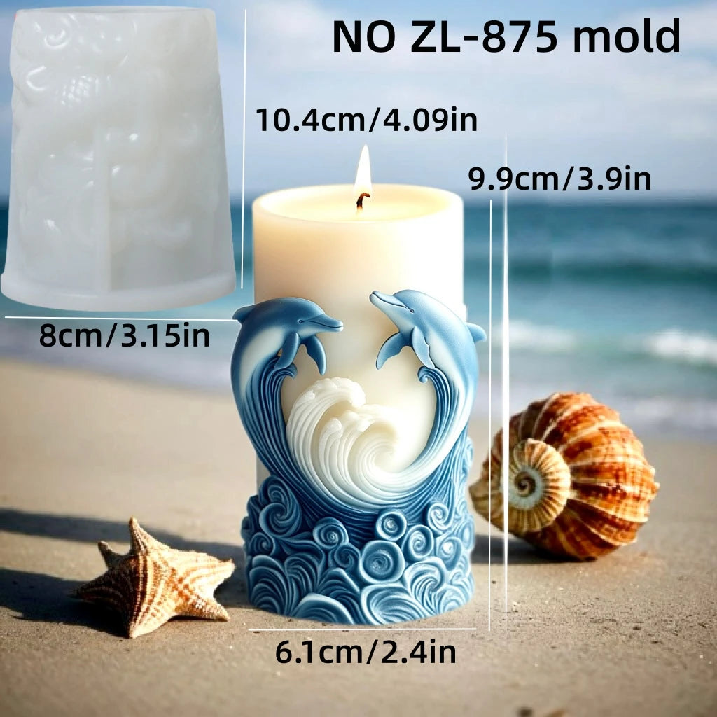 DIY estilo océano vela cilíndrica en relieve molde de silicona estrella de mar concha molde de resina cilíndrica ondas vieira moldes de yeso coral