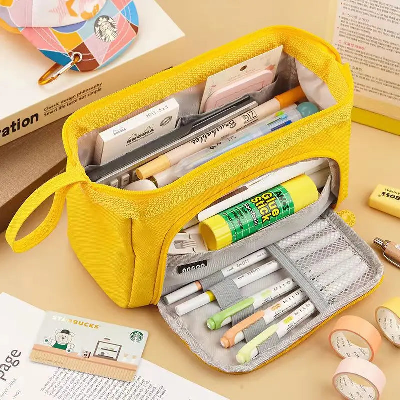 Estuche grande para lápices, bolsa para bolígrafos de gran capacidad, doble ventana, bolsas escolares para niños, material escolar, papelería, regalo