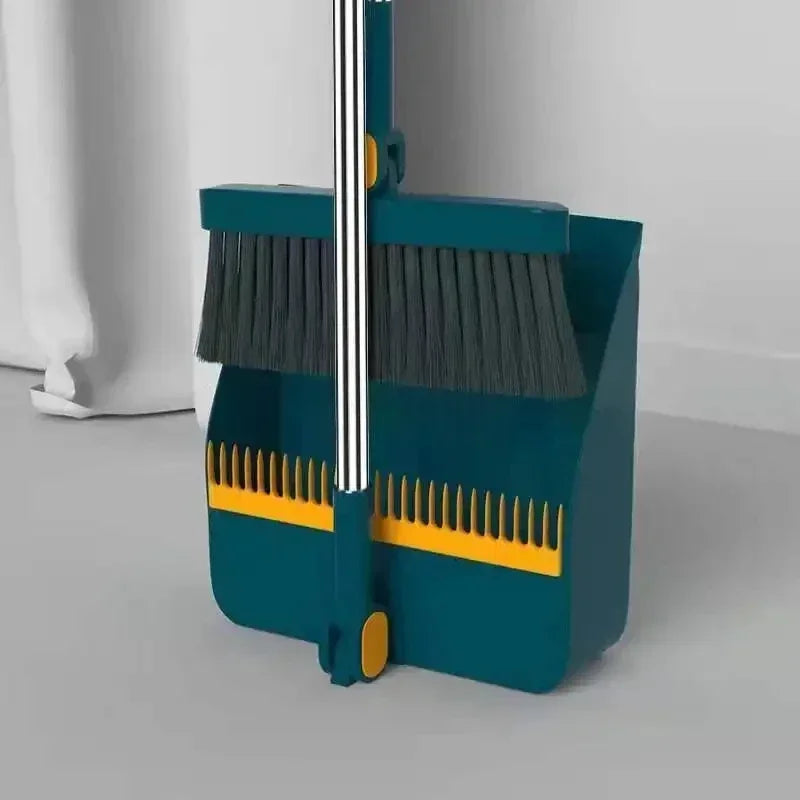 Juego de pala y escoba plegable: dientes de montaje extra gruesos, mango largo giratorio con clip, almacenamiento que ahorra espacio