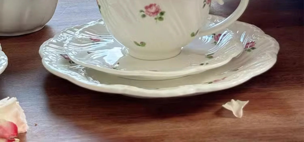 Juego de platos de cerámica, taza de café, platillo, hermoso vajilla, plato de postre de rosa Vintage, platos de cena, regalo, taza de té, suministros de cocina