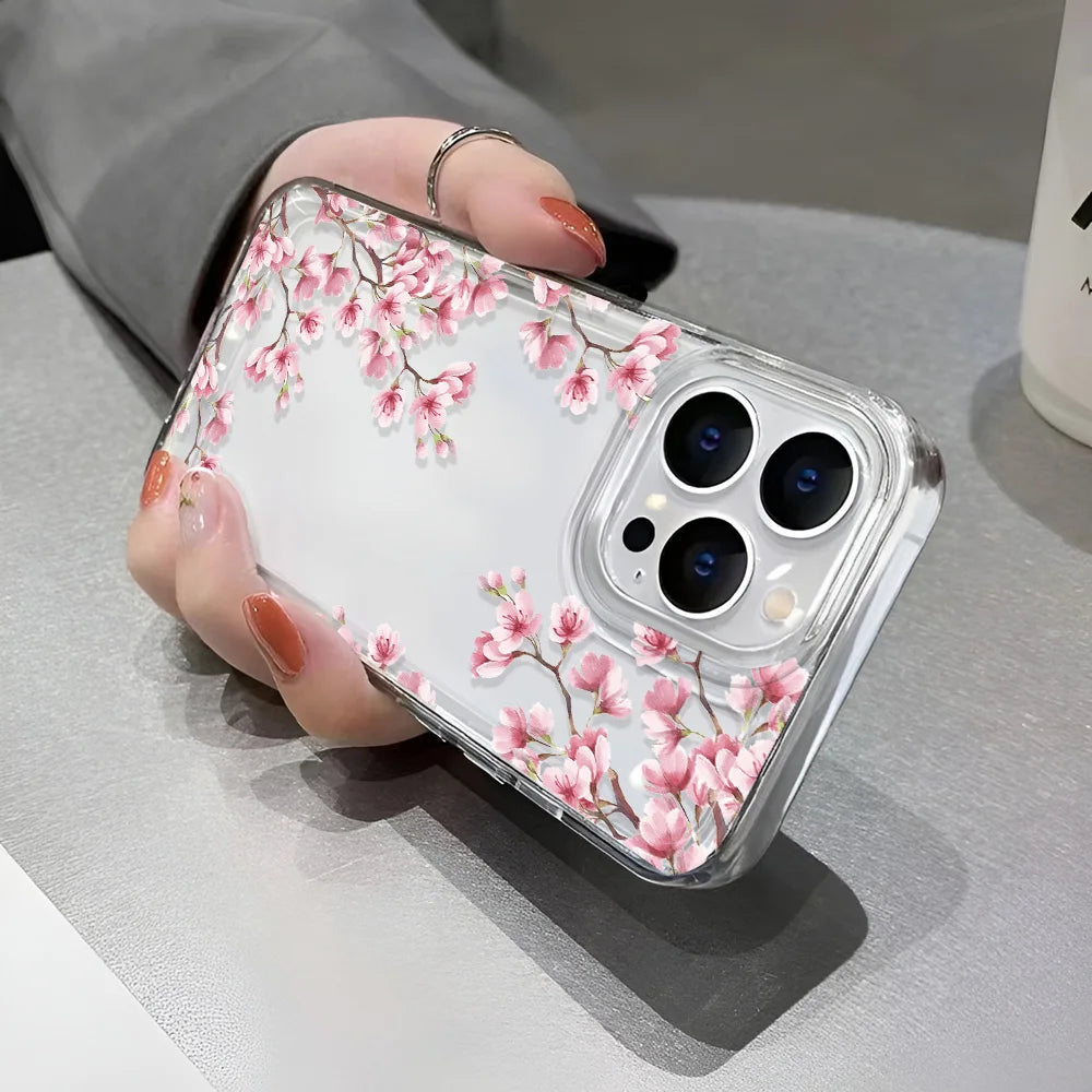 Funda de teléfono transparente con flores para niñas, fundas duras a prueba de golpes para iPhone 16 15 14 13 12 11 Pro Max 16 Plus