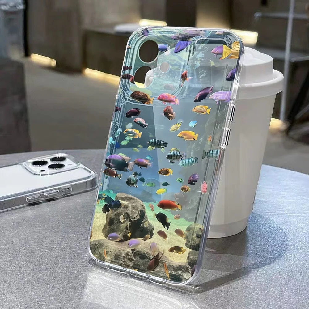 Funda de teléfono bonita con forma de Animal del océano para iPhone 11, Funda protectora transparente para iPhone 15, 13, 14, 12, 16 Pro Max 8, 7 Plus, XR, XS, X SE