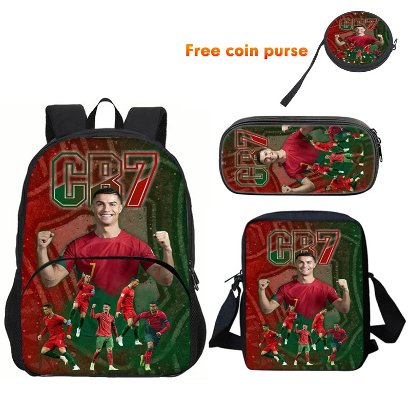 Ronaldo-Juego de 3 uds. De mochila deportiva, bolso de hombro, estuche para lápices, mochila CR, bolsas para libros de estrella de fútbol para niños y niñas, el mejor regalo