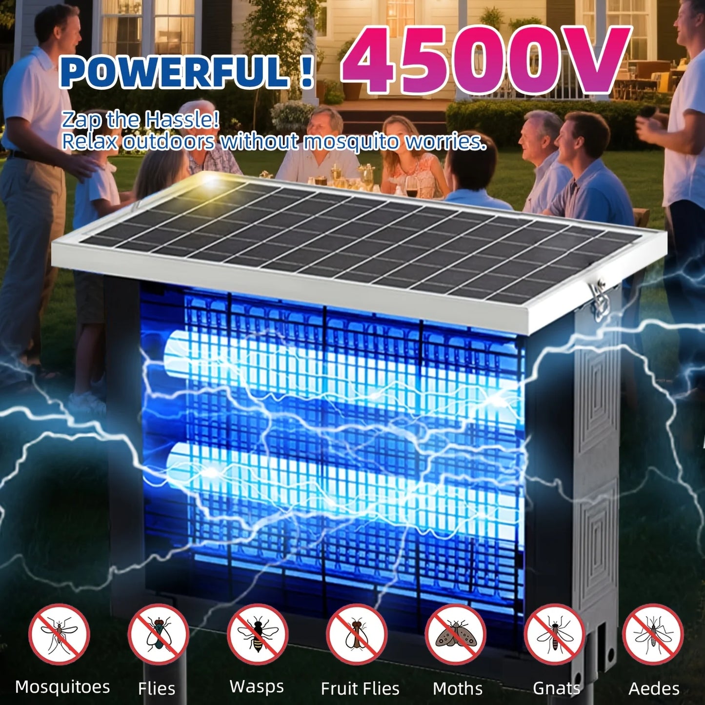 Potente exterminador de insectos solar para exteriores, exterminador de mosquitos recargable Poartable de 2000 pies cuadrados con alta potencia