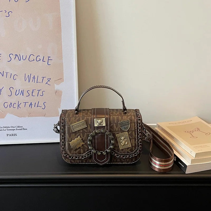 Bolso de Mano de Lujo para Mujer, con Bordado Intenso, de Hombro Único, Pequeño y Cuadrado, con Correa Ancha, Estilo Bandolera, Moderno para Uso Diario