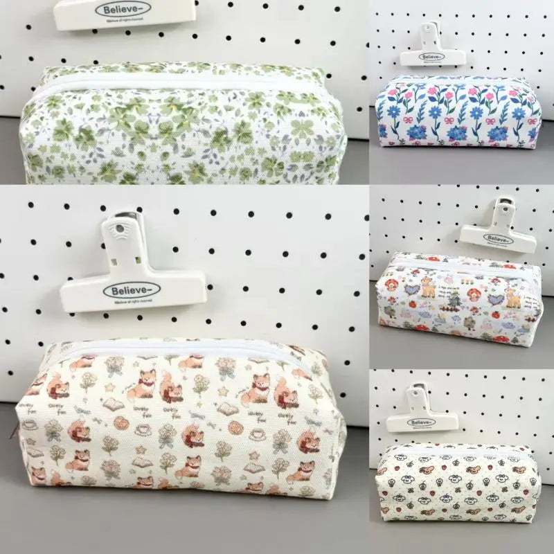 Bolsa de lona con cremallera para lápices, diseño de animales y flores, para la escuela, oficina y uso diario, suministros de papelería para estudiantes