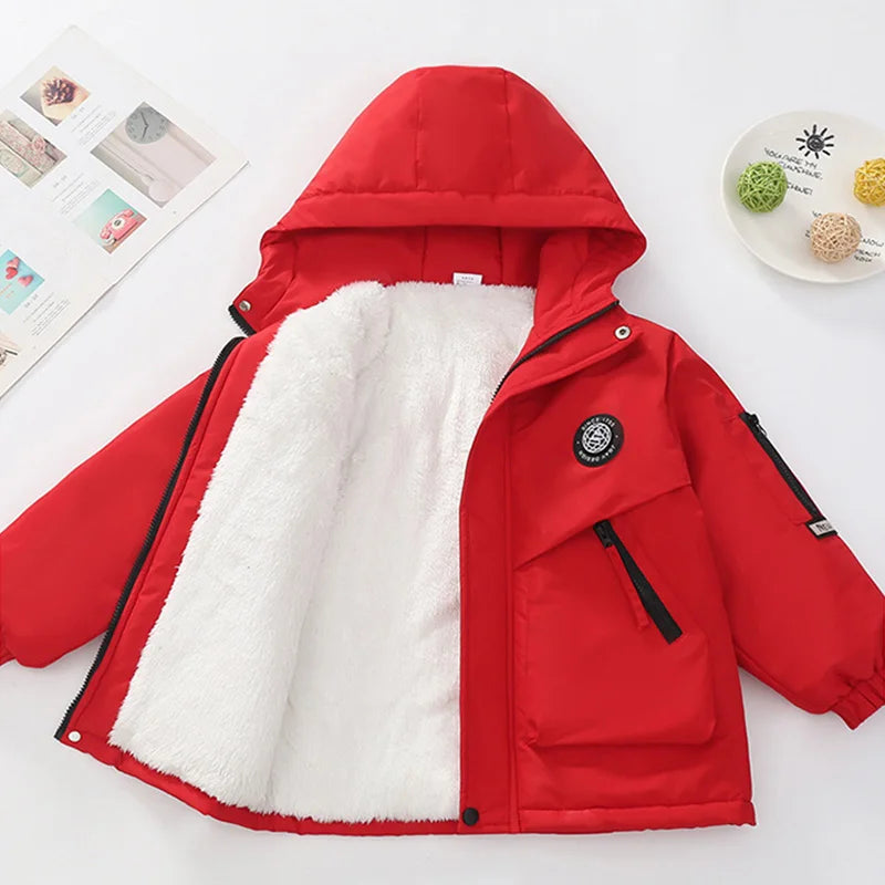 Abrigo de Felpa y Algodón para Niños, Otoño-Invierno 2026, Parka para Niños de 4 a 14 Años, Chaqueta con Capucha, Impermeable, Gruesa y Cálida, Cortavientos Informal