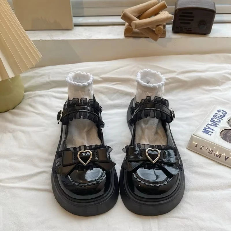 Zapatos de Cuero Mary Jane para Mujer, Primavera-Verano 2026, Color Sólido, Hebilla con Lazo de Mariposa, Plataforma, Punta Redonda, Estilo Casual JK Loli
