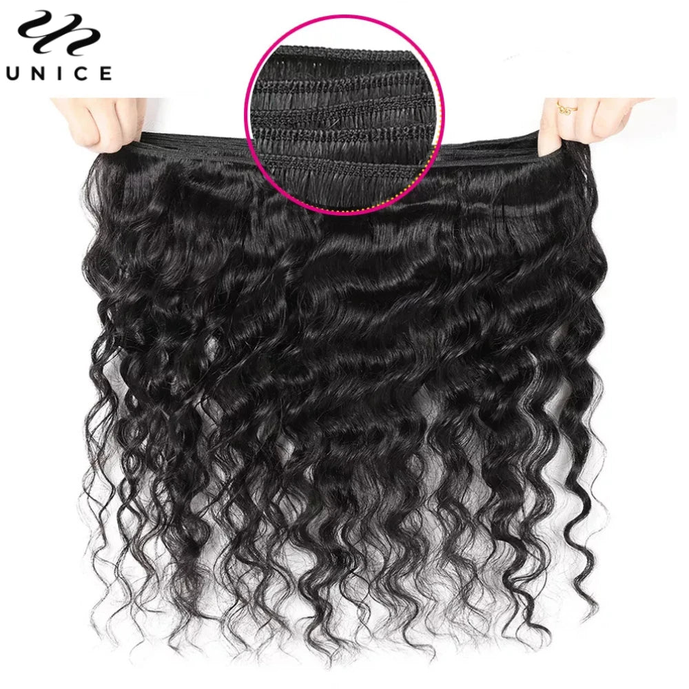 Extensiones de Cabello Natural Unice Hair, Ondulado Profundo, 1/3/4 Piezas, Color Natural, 100% Cabello Humano, Extensiones para Coser, Tejidos Rápidos