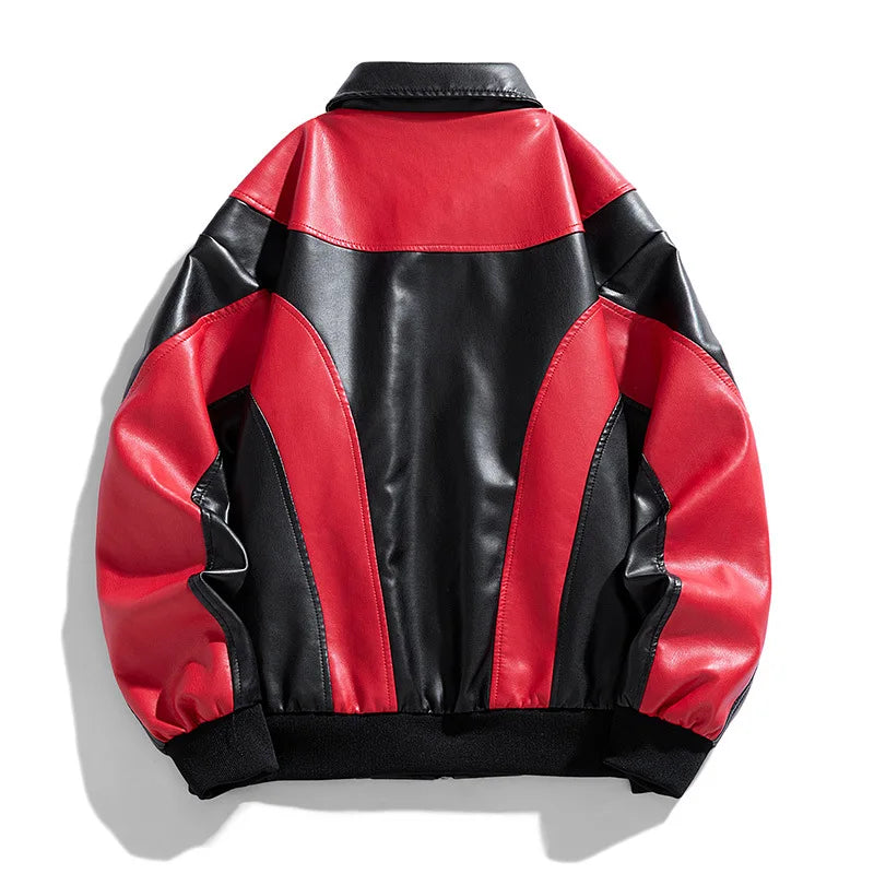 Chaqueta universitaria para hombre y mujer, chaqueta de béisbol de moda, manga de cuero, abrigo de motocicleta, botón rojo universitario, otoño