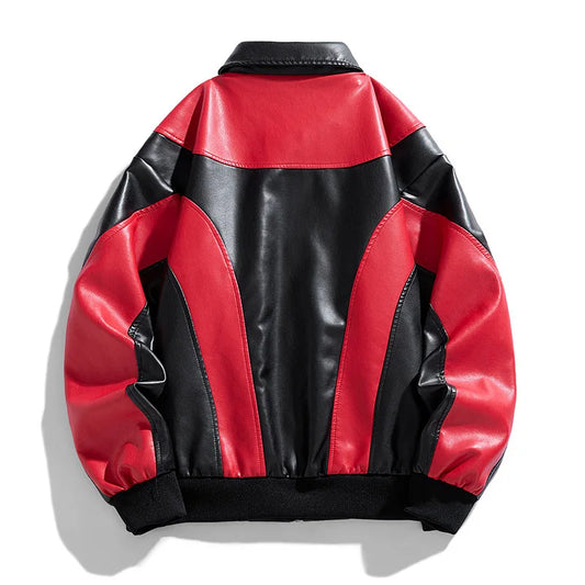 Chaqueta universitaria para hombre y mujer, chaqueta de béisbol de moda, manga de cuero, abrigo de motocicleta, botón rojo universitario, otoño