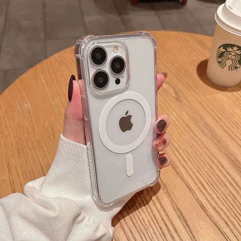 Funda Magsafe de carga inalámbrica magnética de lujo para iPhone 16 15 14 13 12 11 Pro Max Plus cubierta de parachoques transparente a prueba de golpes ﻿