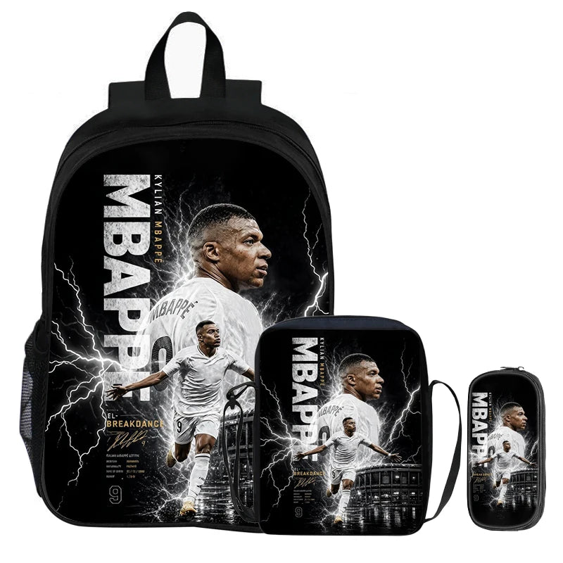 M-Mbappe-Conjunto de 3 uds de mochilas para niños, bolso de hombro para estudiantes, bolsas para lápices, mochila de estrella del fútbol, el mejor regalo