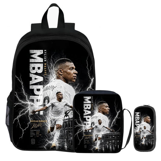 M-Mbappe-Conjunto de 3 uds de mochilas para niños, bolso de hombro para estudiantes, bolsas para lápices, mochila de estrella del fútbol, el mejor regalo