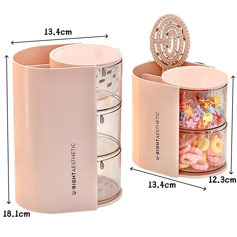 Caja de Almacenamiento de Accesorios para el Cabello de Varias Capas, Organizador de Joyas Transparente Giratorio, Estuche de Escritorio para Brochas de Maquillaje y Esponjas