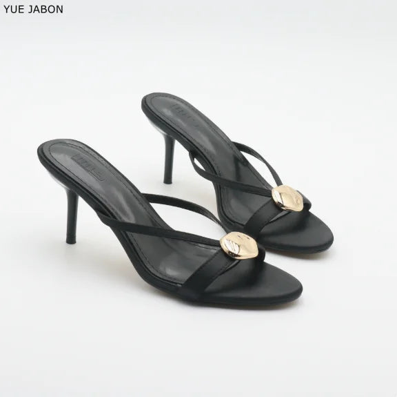 Zapatillas de Tacón Fino Rojas de Satén para Mujer, Sandalias con Hebilla Metálica y Punta Abierta, Zapatos de Vestir de Tacón Alto de Marca de Lujo Negros y Concisos para Dama