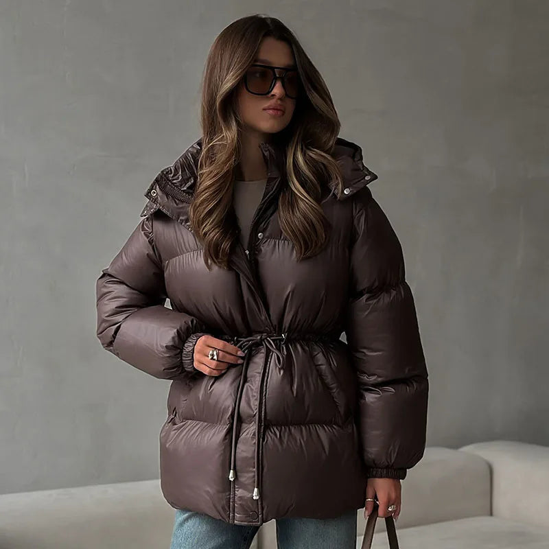 Chaqueta con capucha estampada a la moda para mujer, abrigos holgados de media cremallera con cuello alto y manga larga para mujer, prendas de vestir exteriores elegantes para otoño e invierno 2025