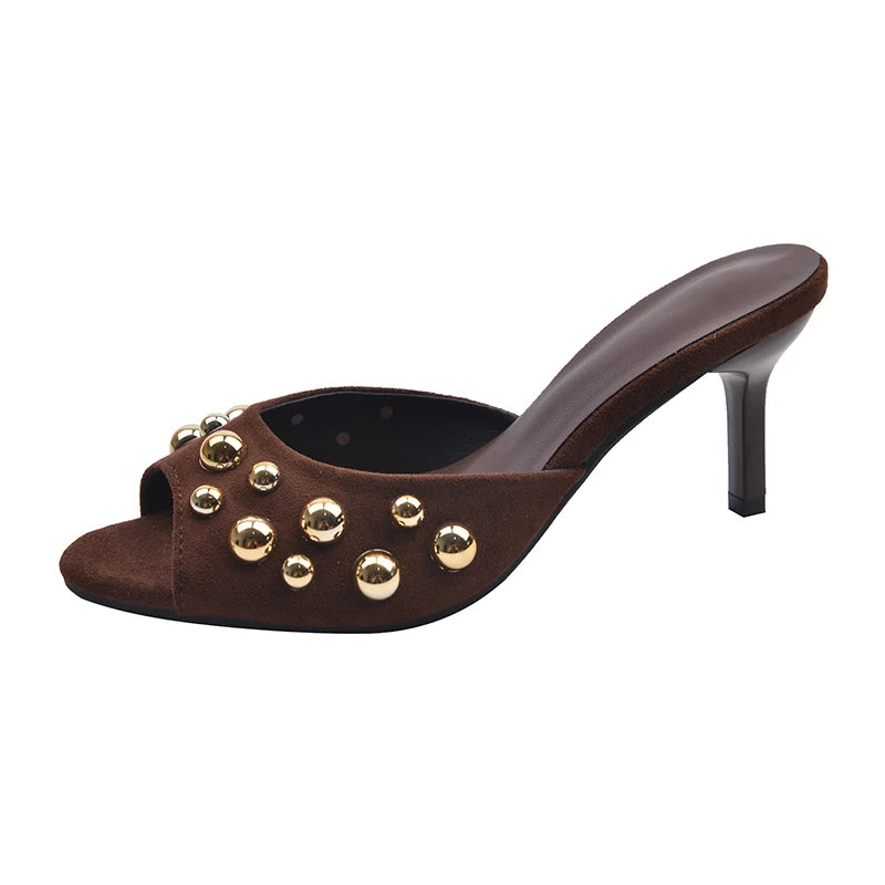 Novedad tacones finos Peep Toes Sandalias De Mujer cristal dedos cuadrados Slip On Mujer zapatillas sólido charol Zapatos Mujer 42