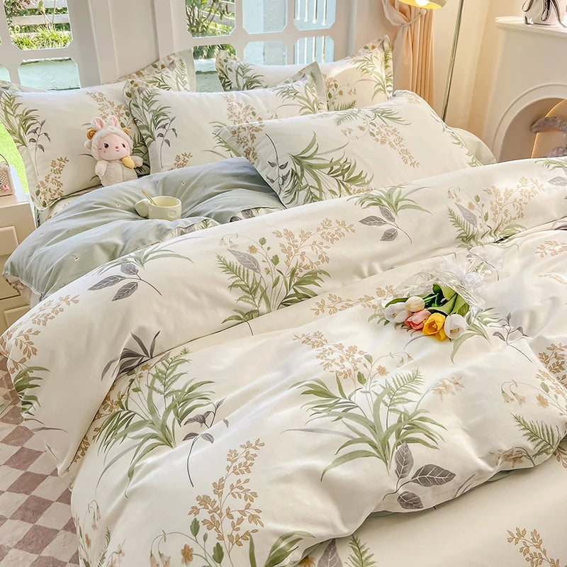 Juego de funda nórdica 100% algodón de 3 uds (1 funda nórdica + 2 fundas de almohada, sin núcleo), juego de cama con estampado de flores frescas, suave y cómodo