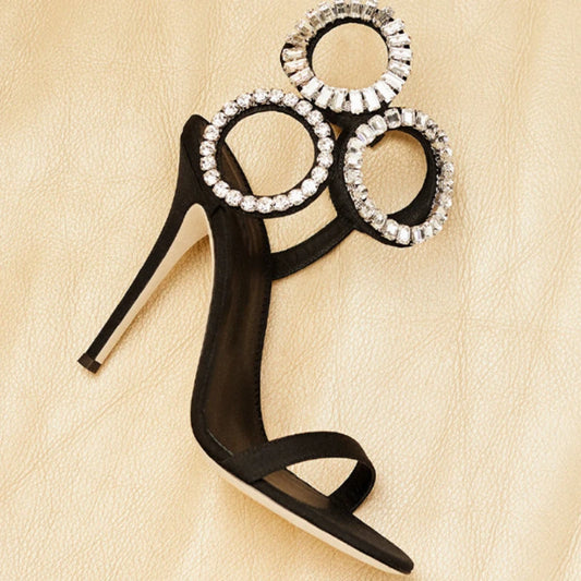 Circle Heels 2024 Nuevo vestido Zapatos de boda con sandalias romanas de tacón abierto con diamantes de imitación